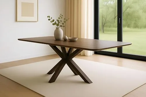 SAM Esstisch Roberto | 200 x 100 cm | Akazienholz massiv | Farbe: Kastanie | Schweizer Kante & abgerundete Ecken | Spider-Gestell Holz kastanienfarbig