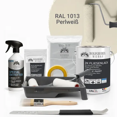 WO-WE 2K Fliesenlack Renovierungsset Perlweiss 2,5Kg