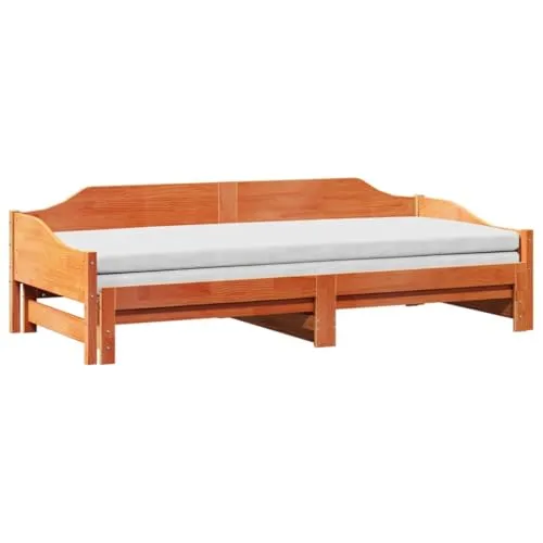 vidaXL Ausziehbares Tagesbett Wachsbraun 80x200 cm - Vielseitiges Tagesbett aus massivem Kiefernholz, das tagsüber als Sofa und nachts als Doppelbett dient. Ideal für kleine Räume und Gäste, mit zusätzlichem Stauraum für Aufbewahrung.