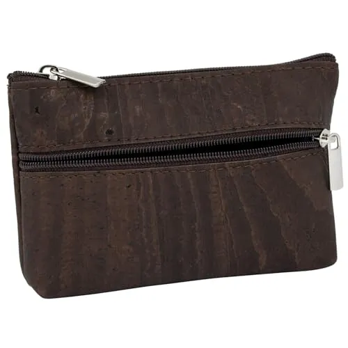 SIMARU Münzgeldbeutel/Kork Geldbeutel Mini, Slim Wallet, Geldbörse mit 2 Reißverschlussfächern für Karten, Scheine & Münzen, nachhaltiges Portemonnaie