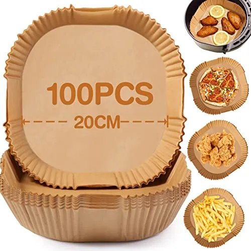 Stück Backpapier für Heißluftfritteuse 4,5L-8L, Diboniur 20-24cm Airfryer Backpapier Eckig, Antihaft Pergamentpapier Liner Airfryer Zubehör Kompatibel mit COSORI Philips Cecotec 100