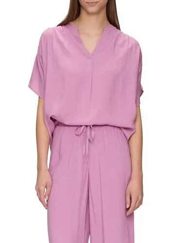 QS Damen Blusenshirt Kurzarm 2146256 in Lila - Blusen & Tuniken für Damen, mit Tunika-Ausschnitt und Raffung für einen lässigen Loose Fit.