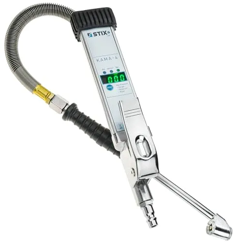 STIX KAMA-4 Reifenfüller für LKW-Reifen - Elektronische Druckluftpistole, 0-18 bar Reifendruckprüfer, LED-Display, Aluminiumgehäuse, 30 cm Schlauch