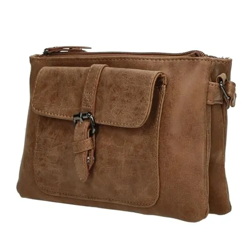 Christian Wippermann kleine Damen Umhängetasche - Crossover Bag in Leder Optik - Umhängetasche in hochwertiger Leder Optik, mit drei Hauptfächern und verstellbarem Trageriemen bis 150 cm, ideal für stilvolle Auftritte.