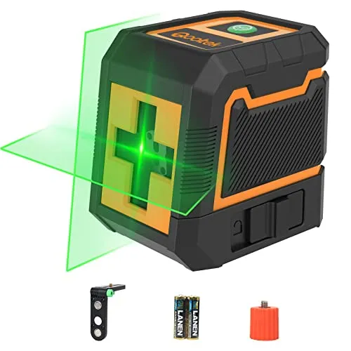 Qooltek Selbstnivellierender Grüner Linienlaser, Kreuzlinienlaser mit Horizontalem & Vertikalem Strahl, IP54 Laser Wasserwaage für Innen & Außen - Inkl. 2 AA Batterien