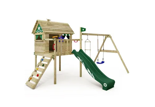 WICKEY Spielturm Klettergerüst Smart Travel mit Schaukel & Rutsche - Entdecken und spielen im Wickey Smart Travel! Stelzenhaus mit Rutsche, Kletterleiter und viel Zubehör für kreative Abenteuer im Freien.
