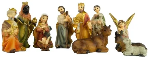 Stimmungsvolle handbemalte Krippenfiguren 12-tlg. Set - Krippenfiguren Set für Erwachsene, handbemalt und traditionell, ideal für die Weihnachtsdekoration und Krippenspiele. Enthält Esel, Heilige Drei Könige, Maria und mehr.