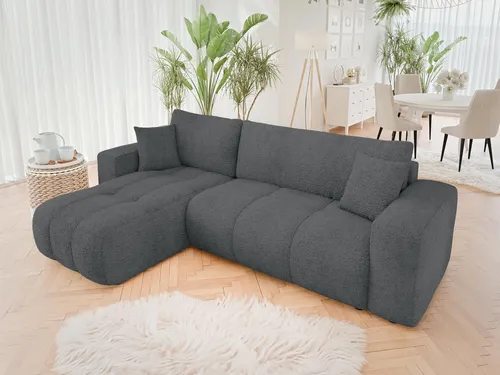 MIRJAN24 Ecksofa Furyn - Universelles Wohnzimmer Eckcouch mit Bettkasten und Schlaffunktion, L-Form in Coral Grau - Bequemes Ecksofa Furyn mit Schlaffunktion und Bettkasten für optimalen Stauraum. Ideal für Wohnzimmer, Maße: 244x145 cm.