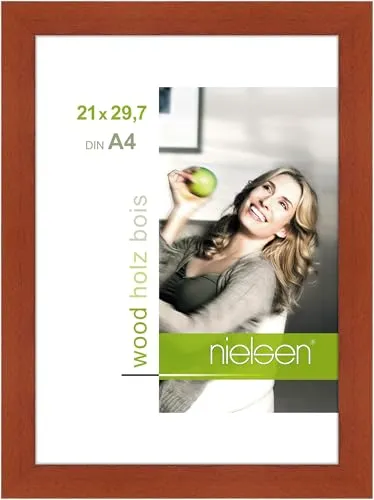 nielsen Bilderrahmen, 21 x 29,7 cm (A4), Holz, Kirsche, Dokumentenrahmen zum Aufhängen im Hoch- & Querformat, Echtglas, Essential