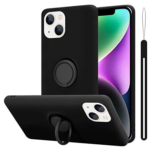 Cadorabo Hülle kompatibel mit Apple iPhone 14 Plus Schutzhülle TPU Silikon Case Liquid Design mit Ring Slim Kratzfest Liquidsilikon Microfaser Case Hülle für iPhone 14 Plus in Schwarz