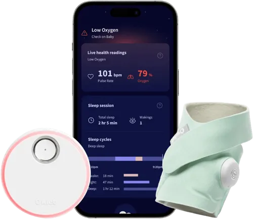 Owlet Dream Sock Mint OW-DS-MI - Babyphone zur Überwachung der Gesundheit deines Babys, misst Herzfrequenz und Sauerstoffgehalt während des Schlafs, verbunden mit einer Smartphone-App für Echtzeit-Updates.