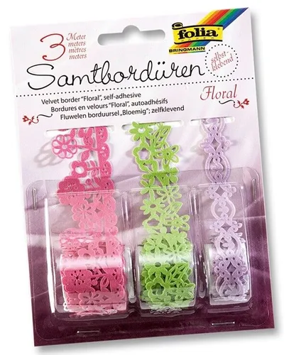 FOLIA BASTELSET SAMTBORDÜREN 3 STÜCK FLORAL SELBSTKLEBEND SAMT-BORDÜRE BASTELN