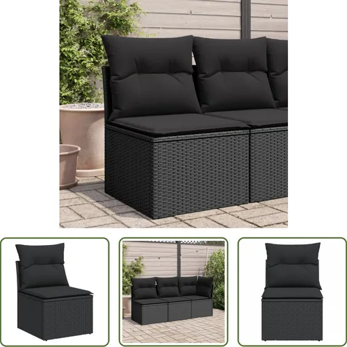 The Living Store Gartensofa ohne Armlehnen Schwarz mit Kissen
