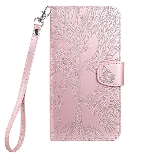 Aisenth Handyhülle für iPhone XS Max, Baum Muster Leder Handytasche Brieftasche Klapphülle Etui Wallet Flip Case Schutz Hülle mit TPU innen Schale, Kartenfächer, Aufstellfunktion -Rosa