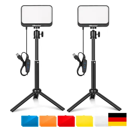 UBeesize 2er-Pack LED Videolicht mit Stativ - Dauerlichter für Videokonferenzen und Streaming, dimmbar mit 6000k Farbtemperatur und 5 Farbfiltern für kreative Effekte. Ideal für verschiedene Aufnahmewinkel und einfach zu bedienen.