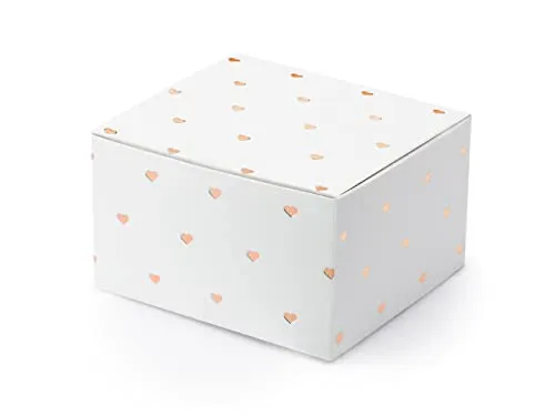 PartyDeco Geschenkbox mit Herzen 6x3.5x5.5cm 10er Set Gastgeschenke Geschenkschachtel Hochzeit weiß Rosegold