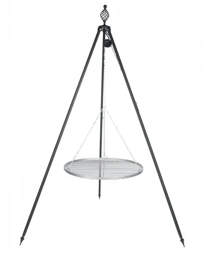 Farmcook Holzkohlegrill Dreibein Schwenkgrill Oskar Ø 60 cm - Schwenkgrill aus Edelstahl V2a, ideal für gesellige Grillabende im Freien, mit einem Durchmesser von 60 cm und einer Höhe von 210 cm.