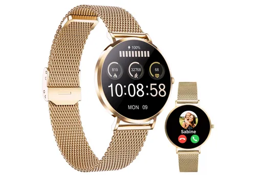 XCOAST Smartwatch Damen mit Telefonfunktion - Elegante Fitnessuhr in Roségold - Smartwatches für Damen mit AMOLED-Display, IP68 wasserdicht und über 100 Sportmodi – ideal für Fitness und stilbewusste Frauen.
