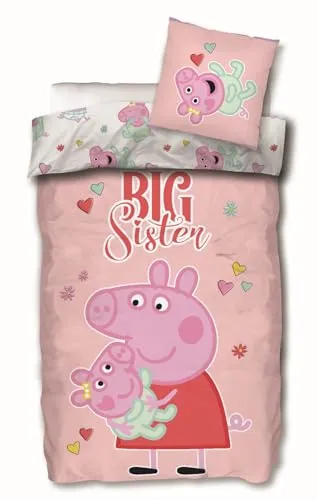 SkyBrands Peppa Pig Wutz Bettwäsche-Set 135x200 cm - Bettwäsche-Set mit Wendemotiv aus 100% Baumwolle, atmungsaktiv und hautfreundlich, ideal für Peppa Pig-Fans. Perfekt für Kinderzimmer und erholsamen Schlaf.