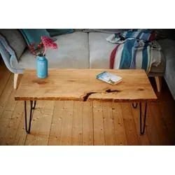 Living Oak Couchtisch Baumkanten Couchtisch Massivholz Eiche (Europäische Eiche, in Deutschland gefertigt), Massivholz Eiche Baumkante 60 cm x 40 cm x 50 cm