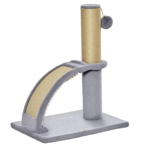 PawHut Kratzbaum klein Katzenkratzbaum Kratzstamm für Katzen unter 4,5 kg mit Katzenkratzbrett, Kratzbaum, Katzenreizball 34 x 24 x 43 cm Grau