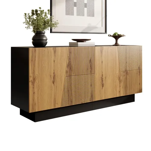 Modernes Sideboard 160 cm mit großem Stauraum, geometrischem Design und verstellbarem Einlegeboden–Aufbewahrungsschrank für Wohnzimmer,Esszimmer,Flur
