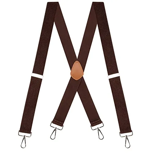 Buyless Fashion Strapazierfähige Hosenträger für Herren – 48 Zoll verstellbare Träger 1 1/2 Zoll – X-Rücken mit starken Haken - 5145-Brown