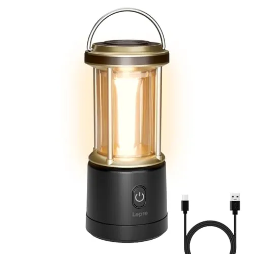 Lepro LED Campinglampe Wiederaufladbar, 2000 Lumen Dimmbar IPX4, Schwarz | 5-Stufig Einstellbarer Scheinwerfer Notlicht mit Akku Powerbank geeignet für Stromausfälle, Wanderungen und andere Szenarien