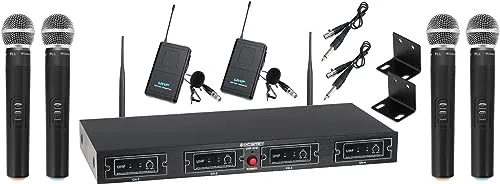 McGrey UHF-4V2I Quad Funkset - Mikrofone: 4-Kanal UHF-Funkset mit 4 Handmikrofonen und 2 Bodypacks, ideal für Veranstaltungen mit bis zu 50 Metern Reichweite und 8 Stunden Betriebsdauer.