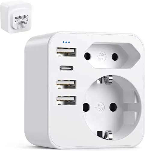 6-in-1 USA Adapter Steckdose mit USB-C und USB-Anschlüssen von septseven
