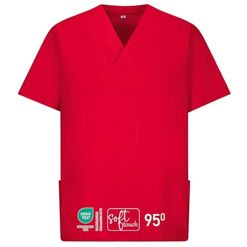 EXNER Medizinischer Schlupf-Kasack, OP-Kasack, Unisex, für Krankenpflege, Altenpflege, Farbe rot, Größe M