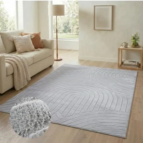 carpet city Teppich Wohnzimmer Kurzflor - 120x170 cm in Grau - Moderne Teppiche für Wohnzimmer, Schlafzimmer & Flur mit samt-weicher Soft-Touch Haptik und geometrischem Wellen-Muster in 3D-Optik für ein elegantes Zuhause.