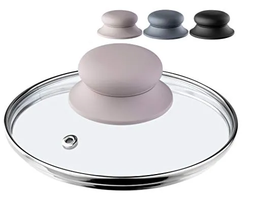 KADAX Glasdeckel mit Griff aus Silikon, hitzebeständiger Deckel für Topf ⌀14-30cm, Deckel mit Dampfloch, Universaldeckel in verschiedenen Größen, leichter Topfdeckel, rund (14cm, beige)
