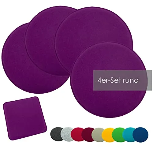 heimtexland ® 4er Pack Sitzkissen Filz Typ631 – Lila 35x35 cm - Stuhlkissen aus strapazierfähigem Polyester, pflegeleicht und ideal für Innen und Außen. Mit 2 cm Polsterung bieten sie hohen Sitzkomfort und sind schnell trocknend.