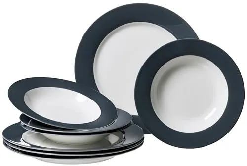 Tafelservice Doppio, 8-teilig, Anthrazit - Elegantes Tafelservice für 4 Personen, bestehend aus 4 Speisetellern und 4 Suppentellern aus spülmaschinenfestem Porzellan. Ideal kombinierbar mit weiteren Farben der Serie 
