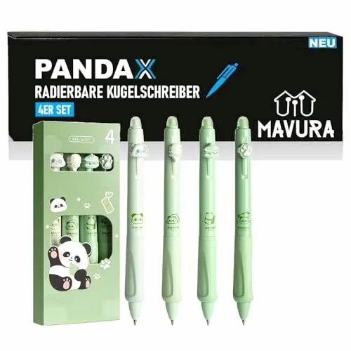 MAVURA PANDAX 4 Stück Radierbare Kugelschreiber in süßer Panda Optik