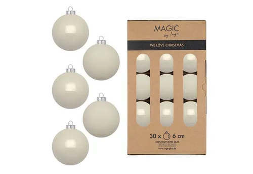 MAGIC by Inge Weihnachtsbaumkugel - 30 Glas Weihnachtskugeln 6cm in Blanched Almond - Weihnachtskugeln aus Glas, 30 Stück in eleganten Elfenbeintönen. Ideal für stilvolle Weihnachtsdekoration und vielseitig einsetzbar als Christbaumschmuck oder Tischdeko.