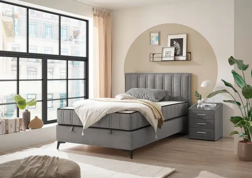 ED EXCITING DESIGN Boxbett Monroe inkl. Bettkasten, erhältlich in den Breiten 120cm & 140cm, Duo-Matratze - feste Seite mit Kokosmatte