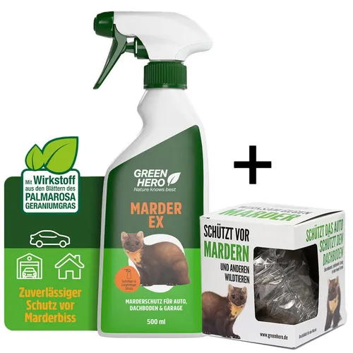 GreenHero Marderspray 500ml – Effektiver Marderschutz - Der GreenHero Marderschutz ist ein tierfreundliches Abwehrspray mit ätherischen Ölen. Es schützt zuverlässig vor Mardern in Auto und Haus und bietet eine einfache Anwendung für Innen- und Außenbereiche.