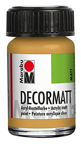 Marabu 14010039784 - Decormatt Acryl Metallic-Gold 784, 15 ml, samtmatte Acrylfarbe auf Wasserbasis, cremig und farbintensiv, speichelfest, wetterfest, zum freien Malen und Schablonieren