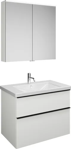burgbad Eqio Set, bestehend aus Spiegelschrank, Keramik-Waschtisch und Waschtischunterschrank, Breite 830mm, SFAN083F2009C0001G0252