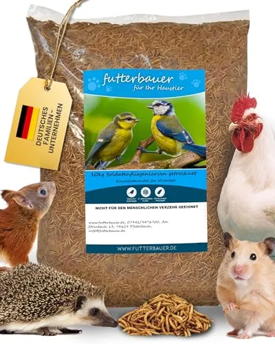 Futterbauer 10kg Soldatenfliegenlarven getrocknet - Premium Vogelfutter mit 100% Naturprodukt, hoher Proteingehalt und ideal für eine Vielzahl von Tieren. Unterstützt Wachstum und Vitalität.