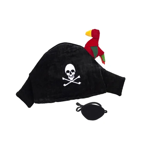 BestSaller 1322 Piratenhut mit Papagei & Augenklappe, schwarz