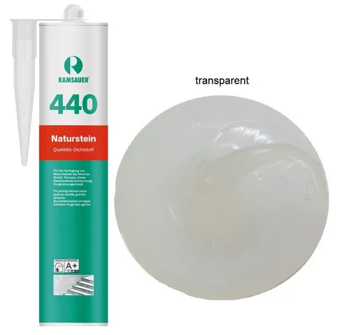 Ramsauer Dichtstoff Ramsauer 440 Naturstein Silikon Dichtstoff 310ml Kartusche, gebrauchsfertig, UV beständig, neutral vernetzend, schnellhärtend, pilzhemmend