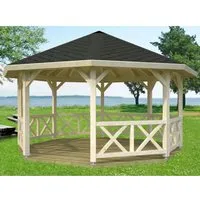 Gartenpavillon Holzpavillon BETTY 465x465 cm - 8-Eck Design - Pavillon aus robustem Holzgestell, bietet optimalen Schutz und Stil für Ihren Garten mit großzügigem Platz.