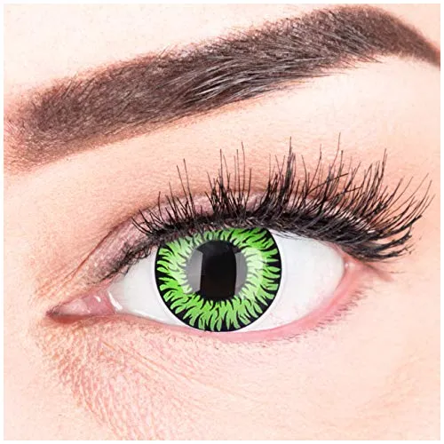 Farbige Grüne Kontaktlinsen Anime Werewolf Green Circle Lenses Ohne Stärke Heroes Of Cosplay Stark Deckend Intensive Farben mit gratis Linsenbehälter farbig für Halloween Fasching