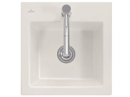 Villeroy & Boch Subway 50 S Crema - 3315 01 KR Keramikspüle - Elegante Keramikspüle in Crema mit Handbetätigung, ideal für Unterschränke ab 50 cm. Maße: 52,5 x 51 cm, perfekt für stilvolle Küchen.