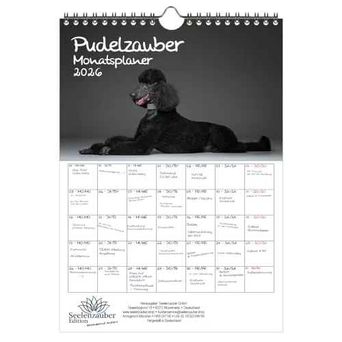Pudelzauber Planer DIN A4 Kalender für 2026 Welpen und Hunde - Seelenzauber