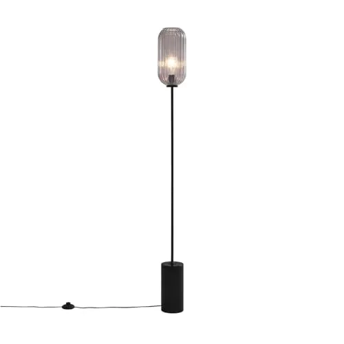 Qazqa Art Deco Stehleuchte - Elegante Lampe mit Rauchglas - Standleuchte im Art Deco Stil, dimmbar und ideal für Wohnzimmer oder Schlafzimmer. E27 Fassung, max. 40 Watt, sorgt für stilvolle Beleuchtung.