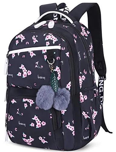 Geek-M Mädchen Rucksack Blumen Schulrucksack Daypack Damen Teenager Reise Schultasche Laptop Backpack für Mädchen Schule (Schwarz C1)
